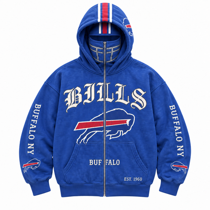 🏈 2-in-1 Football Zip Hoodie – Full-Zip Helmet Hood & Oversized Fit