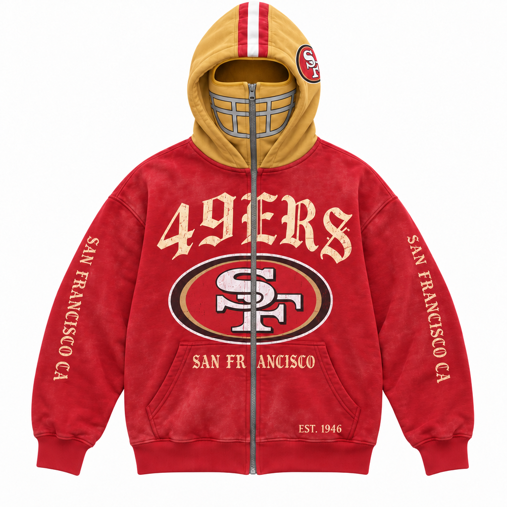 🏈 2-in-1 Football Zip Hoodie – Full-Zip Helmet Hood & Oversized Fit