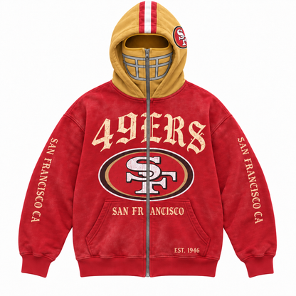 🏈 2-in-1 Football Zip Hoodie – Full-Zip Helmet Hood & Oversized Fit