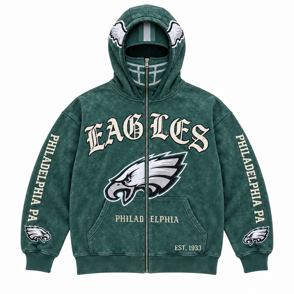 🏈 2-in-1 Football Zip Hoodie – Full-Zip Helmet Hood & Oversized Fit