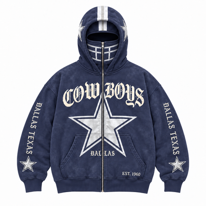 🏈 2-in-1 Football Zip Hoodie – Full-Zip Helmet Hood & Oversized Fit