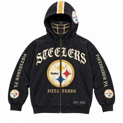 🏈 2-in-1 Football Zip Hoodie – Full-Zip Helmet Hood & Oversized Fit