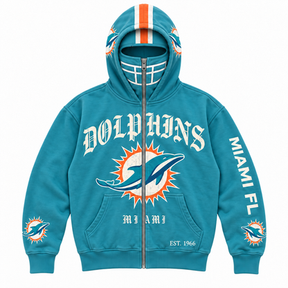 🏈 2-in-1 Football Zip Hoodie – Full-Zip Helmet Hood & Oversized Fit