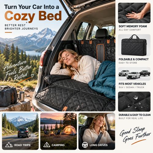 🚗50% OFF NOW! Car Rear-Seat Memory Foam Travel Mattress‑Foldable SUV Sedan Truck Camping Bed, Portable Non-Inflatable Car Sleeping Pad for Road Trips & Camping