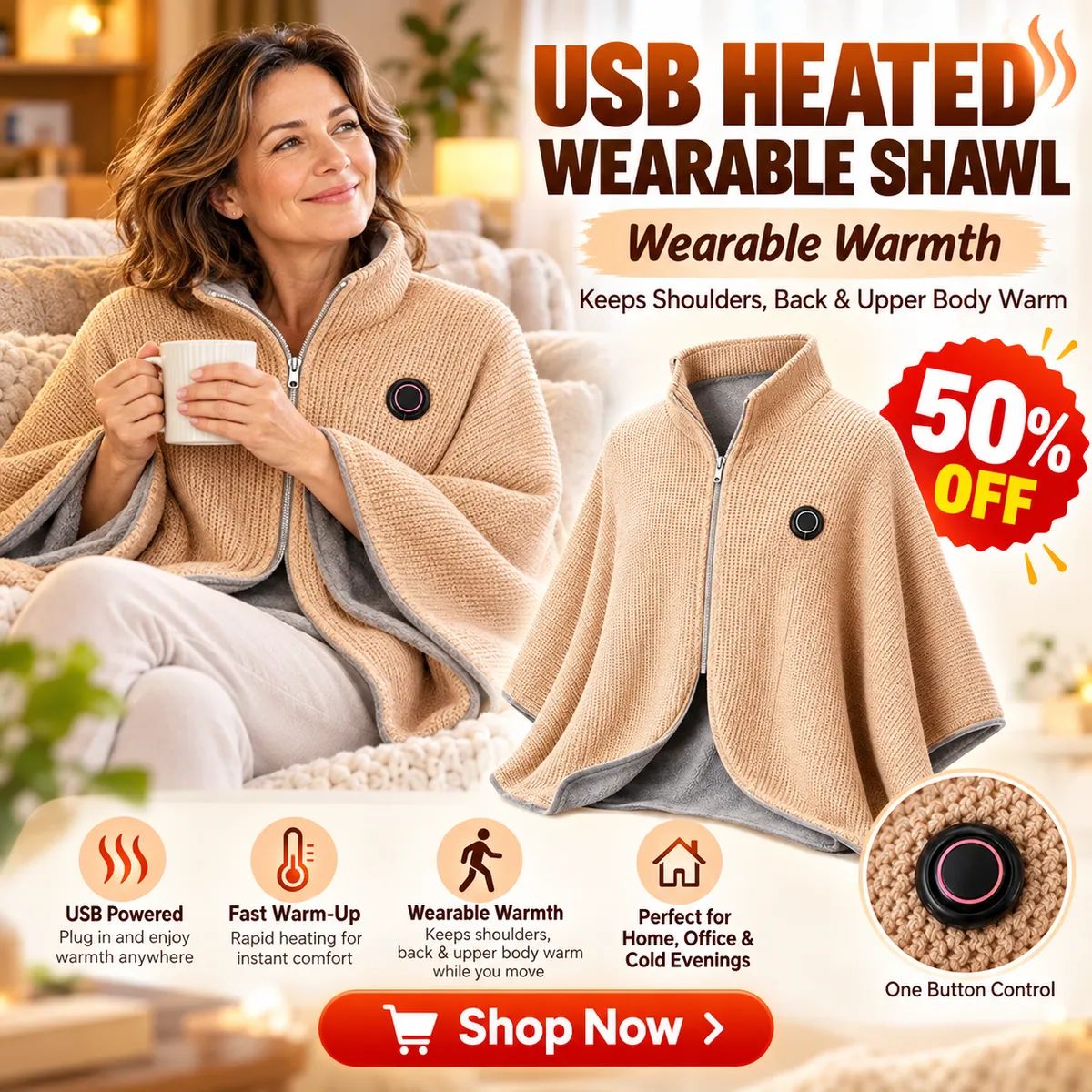 ⛄LIMITED-TIME 50% OFF‼️💞54K+ SOLD⭐🔥 USB HEATED WEARABLE SHAWL - image-6ac5fe1e4f892ab0c09768af