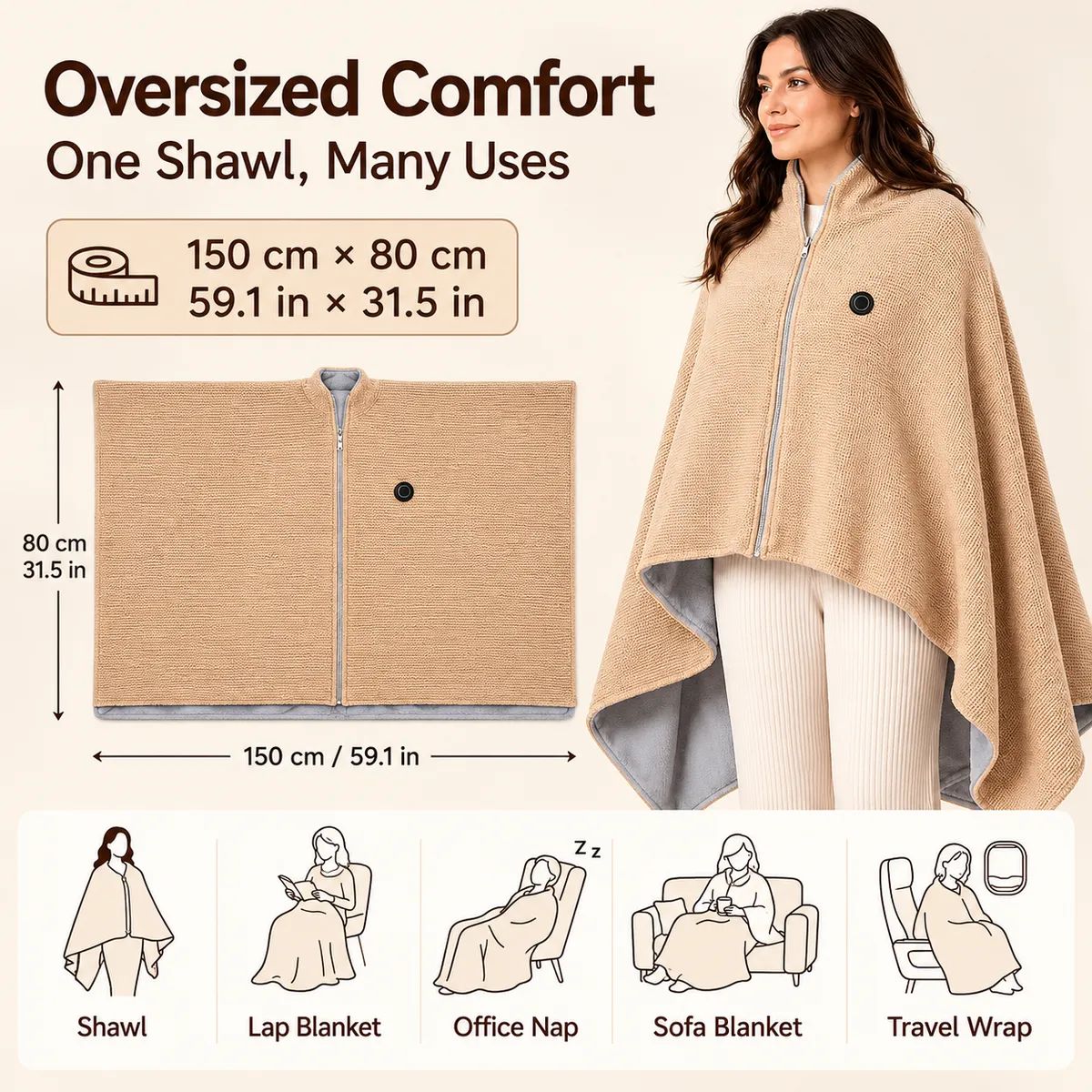 ⛄LIMITED-TIME 50% OFF‼️💞54K+ SOLD⭐🔥 USB HEATED WEARABLE SHAWL - image-6ac5fe1ea35c1d3bb21ba1ff