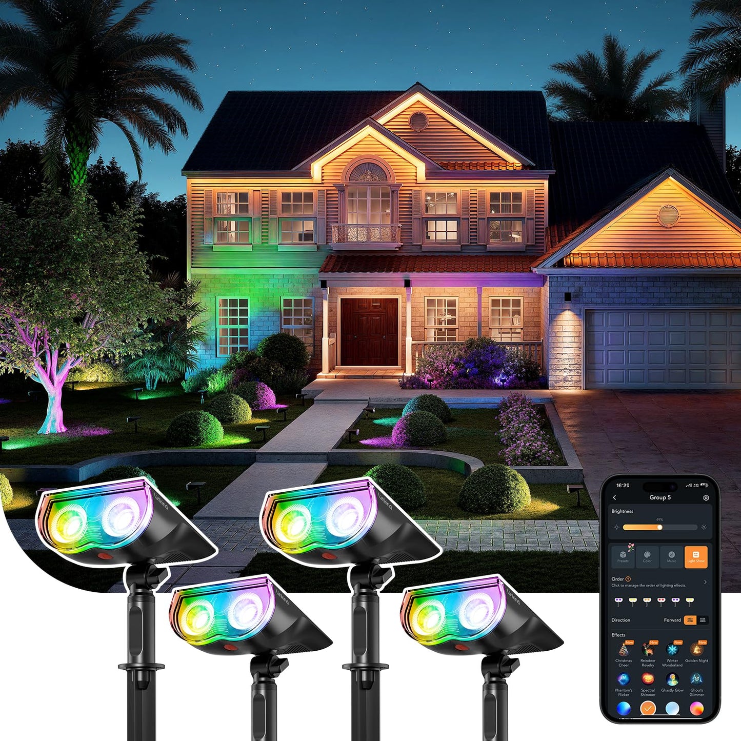 Linkind SL5C Smart Solar Spotlight - RGB & Tunable White Landscape Light
