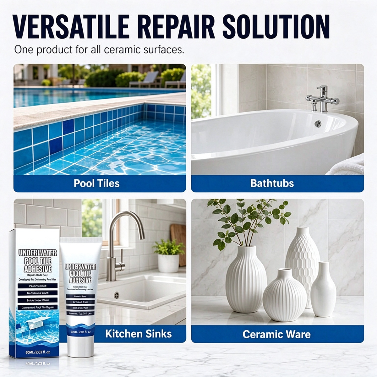 💧🏊 Repair Loose Pool Tiles Without Draining Water! High Strength Underwater Pool Tile Adhesive