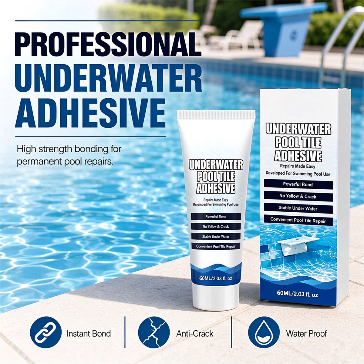 💧🏊 Repair Loose Pool Tiles Without Draining Water! High Strength Underwater Pool Tile Adhesive