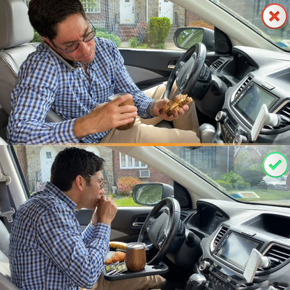 2-in-1 Car Steering Wheel Desk - Black ABS Plastic Food & Laptop Tray