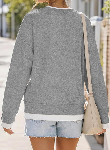 Women's Fake Two Piece Layered Sweatshirt Patchwork Oversized Pullover Top