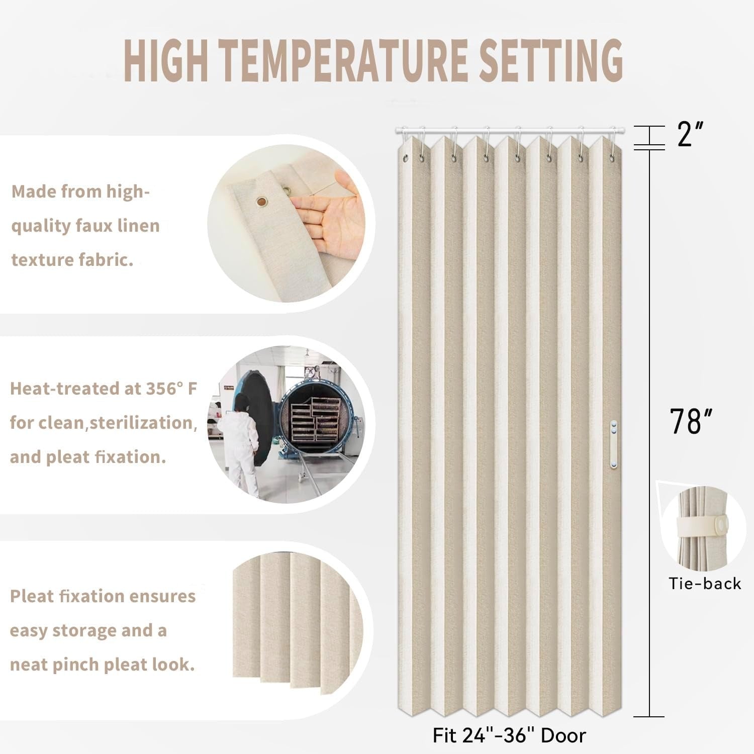 Heat set accordion pleated door curtain