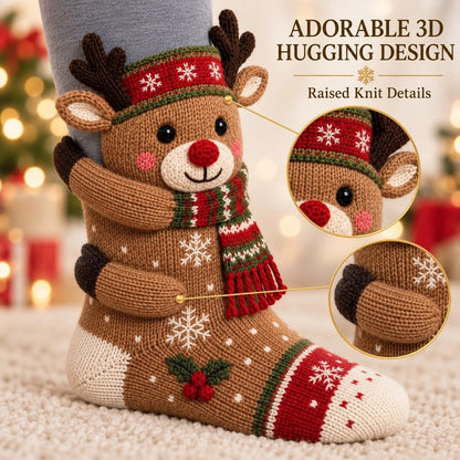 🎄 🧦3D Hugging Christmas Socks 🎅 Cute Knit Holiday Socks 5 Designs