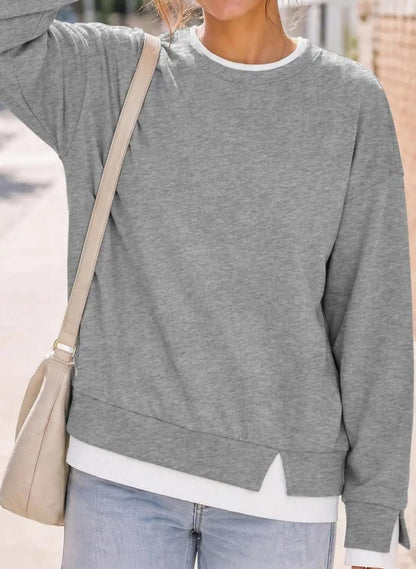 Women's Fake Two Piece Layered Sweatshirt Patchwork Oversized Pullover Top