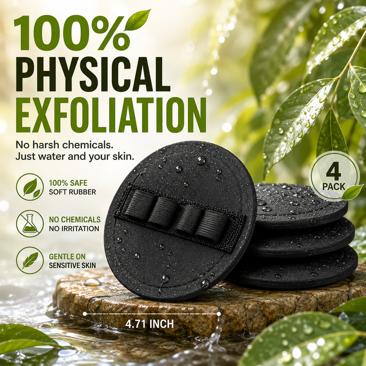 🧽 4-Pack Soft Rubber Shower Scrubber – Gentle Yet Effective, Exfoliates & Cleanses All Skin Types