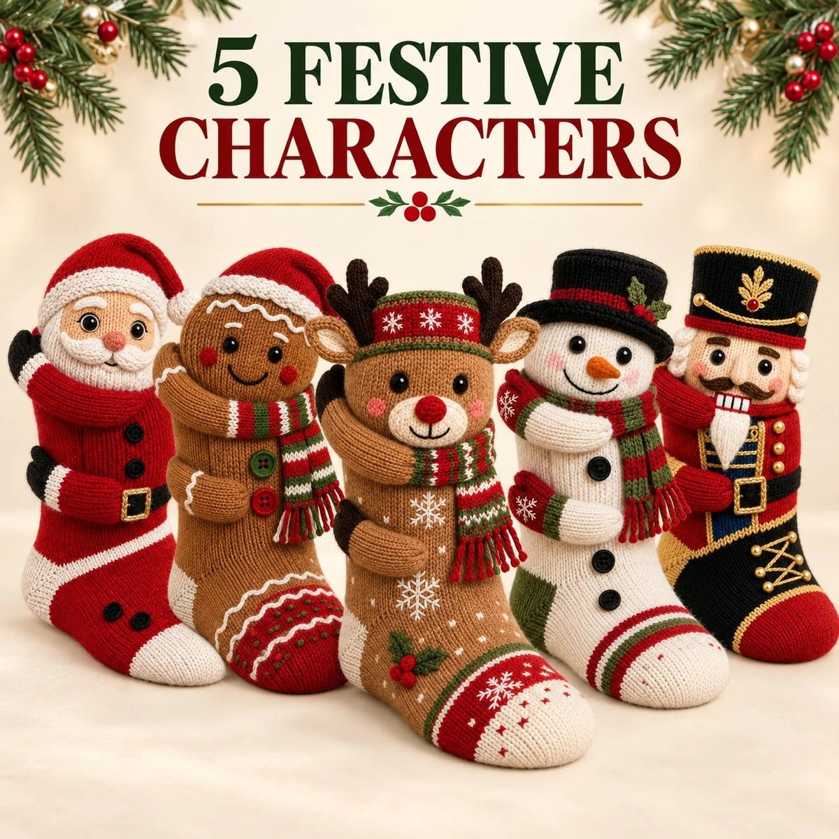 🎄 🧦3D Hugging Christmas Socks 🎅 Cute Knit Holiday Socks 5 Designs