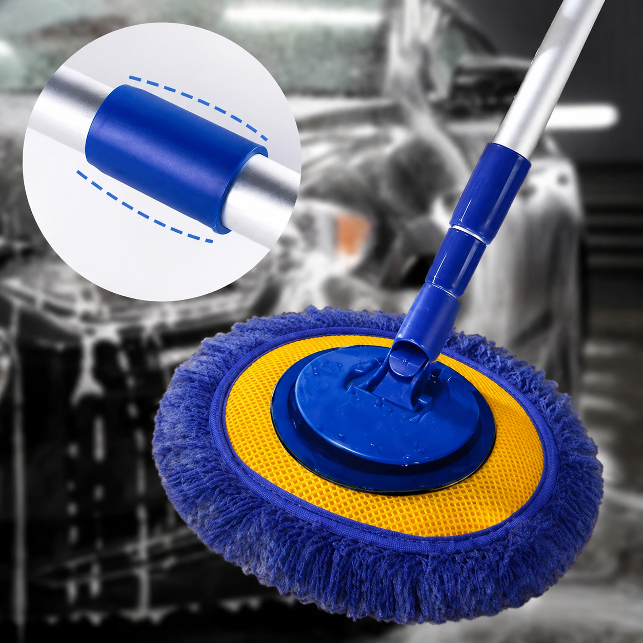 🎉⏳Time-Limited Special⏰Durable Aluminum Long Handle Telescopic Car Wash Mop – Soft Microfiber, Scratch-Free & Adjustable Length ✨