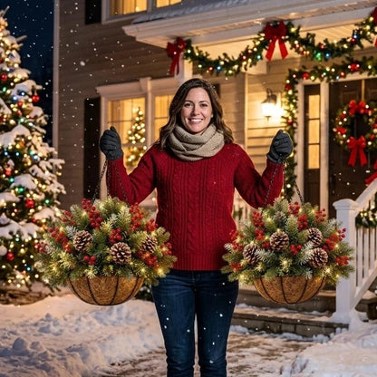 🎄 Last Day 50% OFF 🎄 Pre-Lit Christmas Hanging Basket | Pre-lit, weather-resistant, and zero maintenance🏆