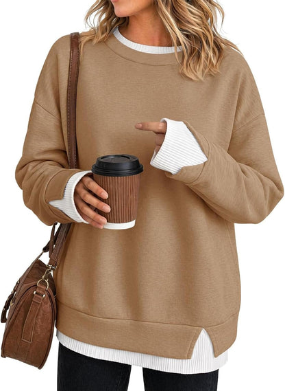 Women's Fake Two Piece Layered Sweatshirt Patchwork Oversized Pullover Top