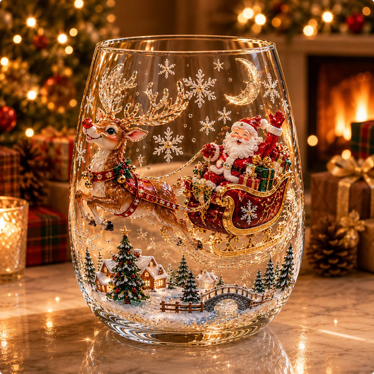 🎅Christmas Early Bird Sale🎄Christmas Glass Art Cup | Luxury Raised Holiday Glassware for Drinks, Decor & Christmas Gifts 🎁