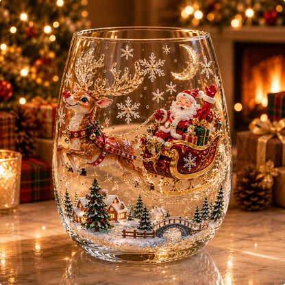 🎅Christmas Early Bird Sale🎄Christmas Glass Art Cup | Luxury Raised Holiday Glassware for Drinks, Decor & Christmas Gifts 🎁