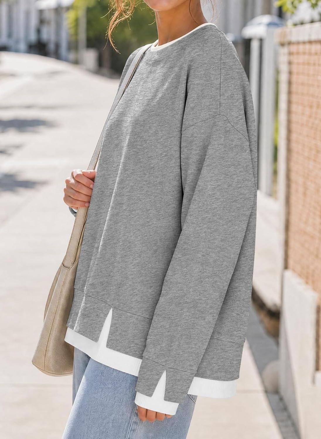 Women's Fake Two Piece Layered Sweatshirt Patchwork Oversized Pullover Top