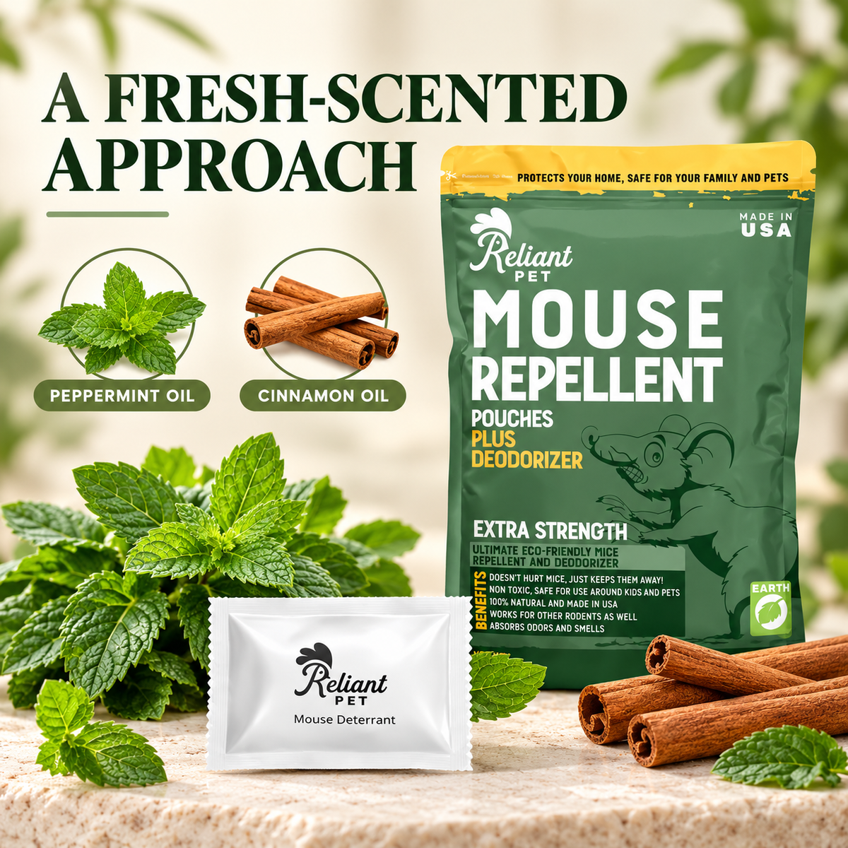 Reliant Pet Mouse Repellent Pouches – Peppermint & Cinnamon, 12 Pack