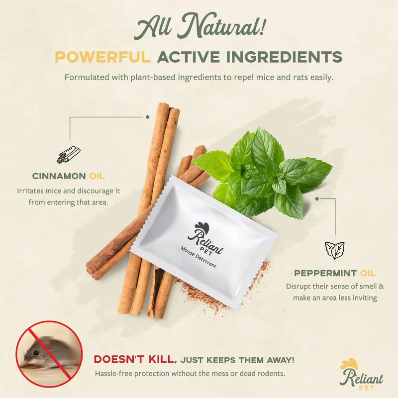 Reliant Pet Mouse Repellent Pouches – Peppermint & Cinnamon, 12 Pack