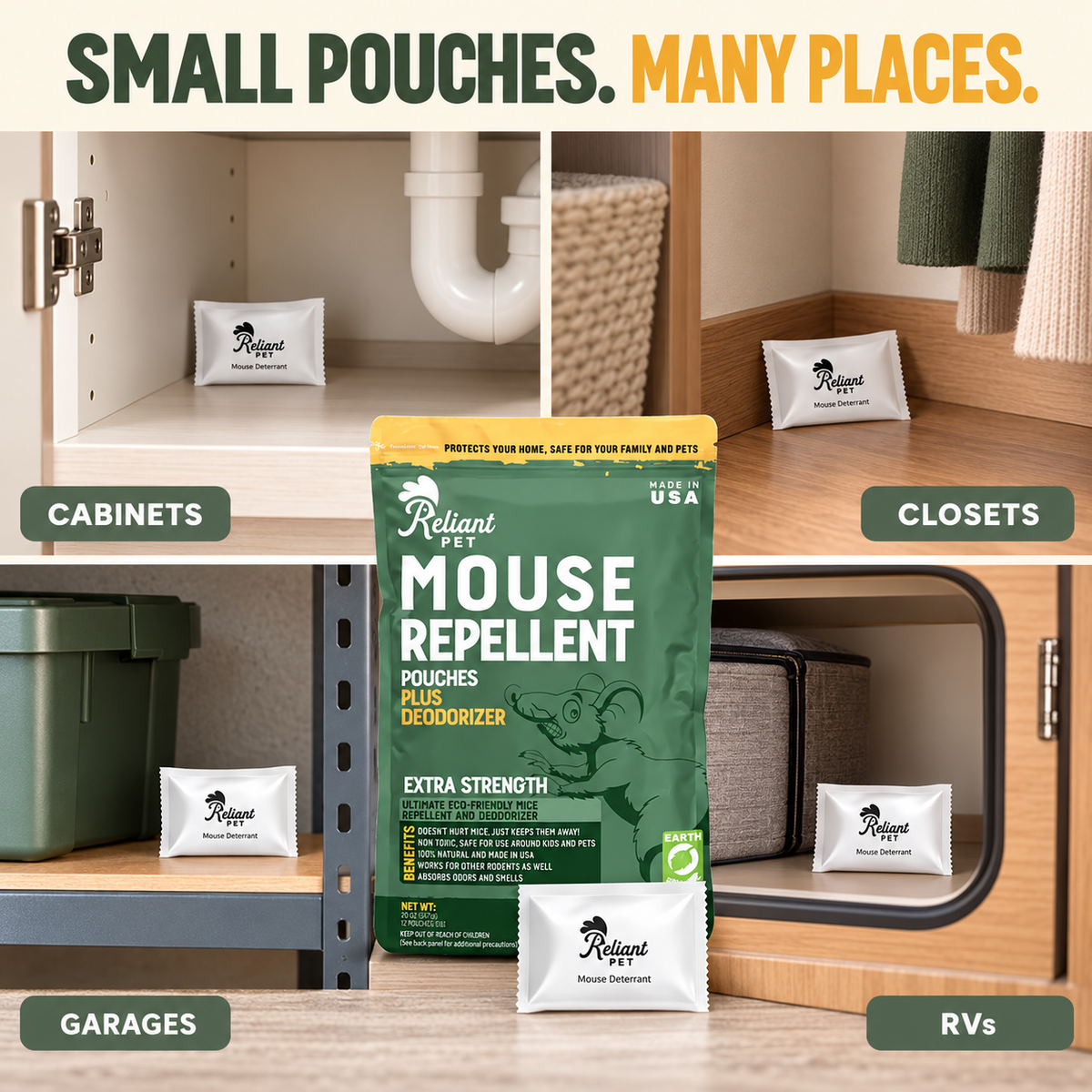 Reliant Pet Mouse Repellent Pouches – Peppermint & Cinnamon, 12 Pack