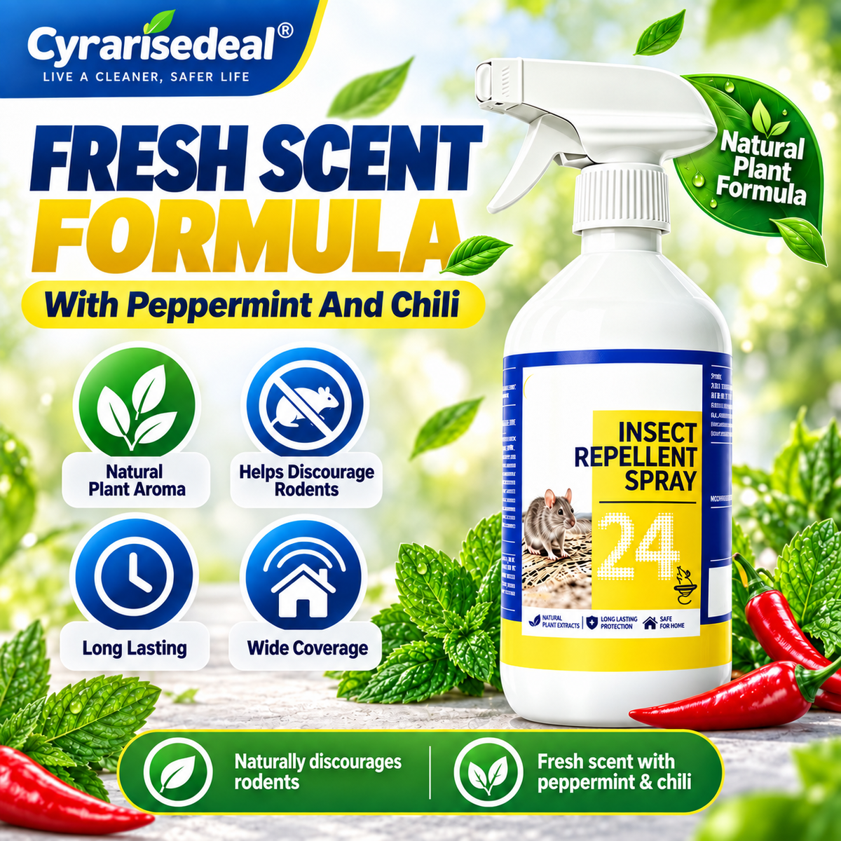 🐀50% OFF NOW ! ✨All-Purpose Rodent Repellent Spray – Non-Toxic Safe Indoor Mouse Deterrent