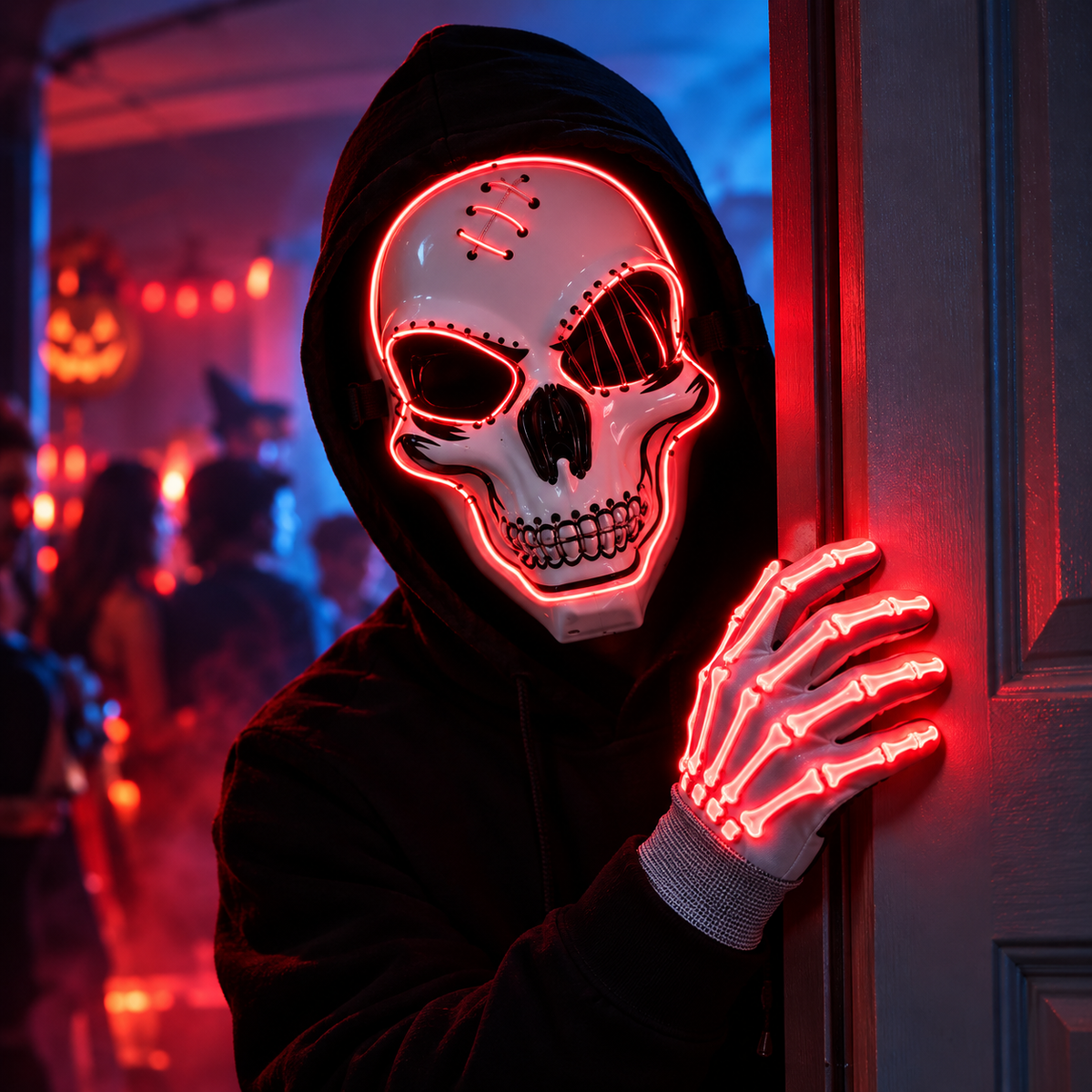 Red illuminated Halloween scene