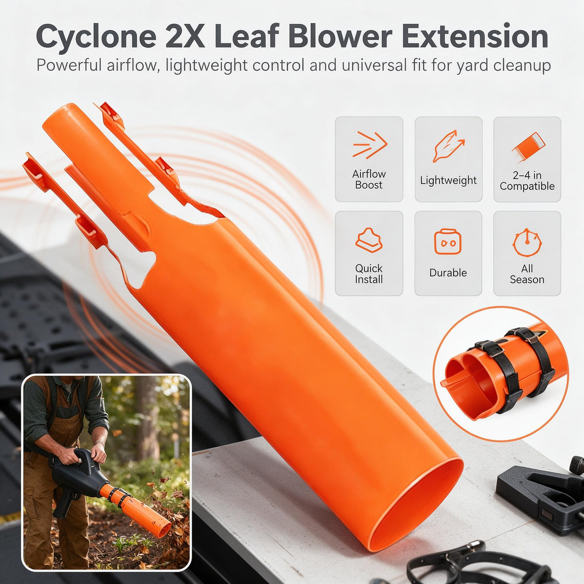 🍂 Leaf Blower Airflow Booster Attachment – High-Volume Wide-Area Blower Nozzle with Reinforced Straps, Lightweight Yard Cleanup Accessory for 2–4 Inch Round Blower Tubes, Leaves, Lawn & Driveway 💨
