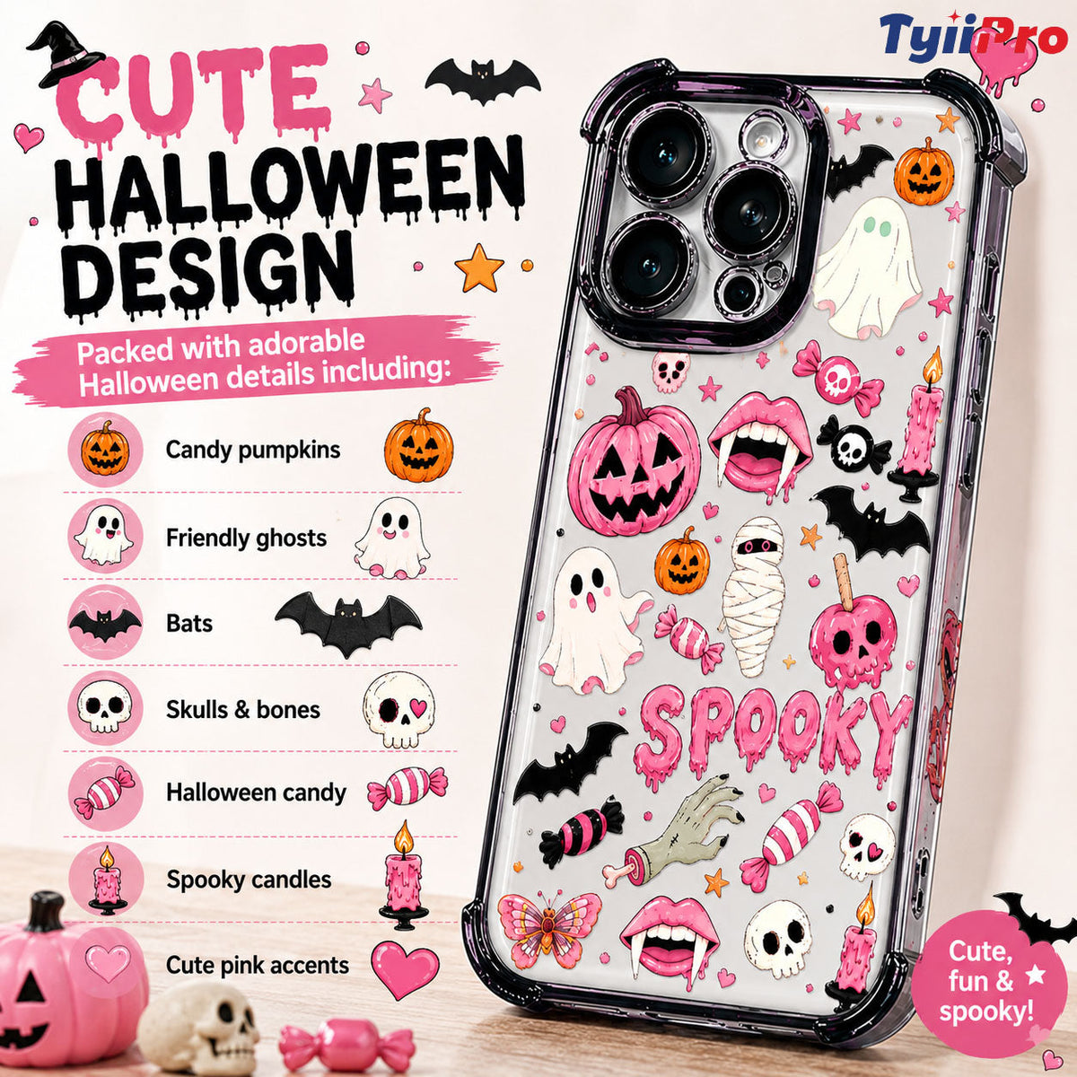🎃Halloween Candy Ghost Phone Case – Cute Pumpkin & Ghost Design, Shockproof Magnetic Case