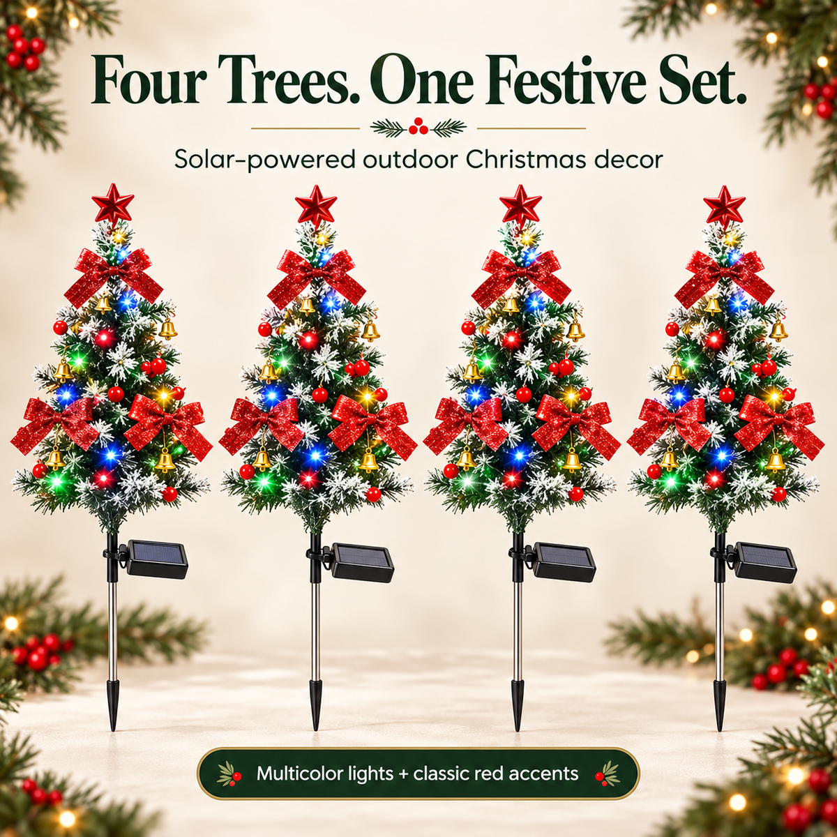 Set of four solar Christmas tree lights
