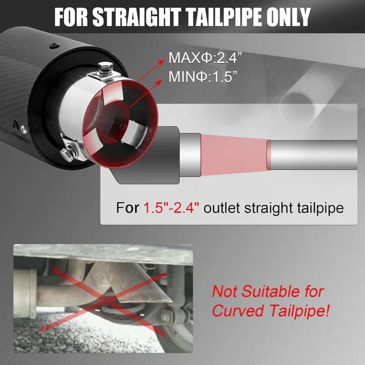 LED exhaust tip fit range for 1.5 to 2.4 inch straight tailpipes