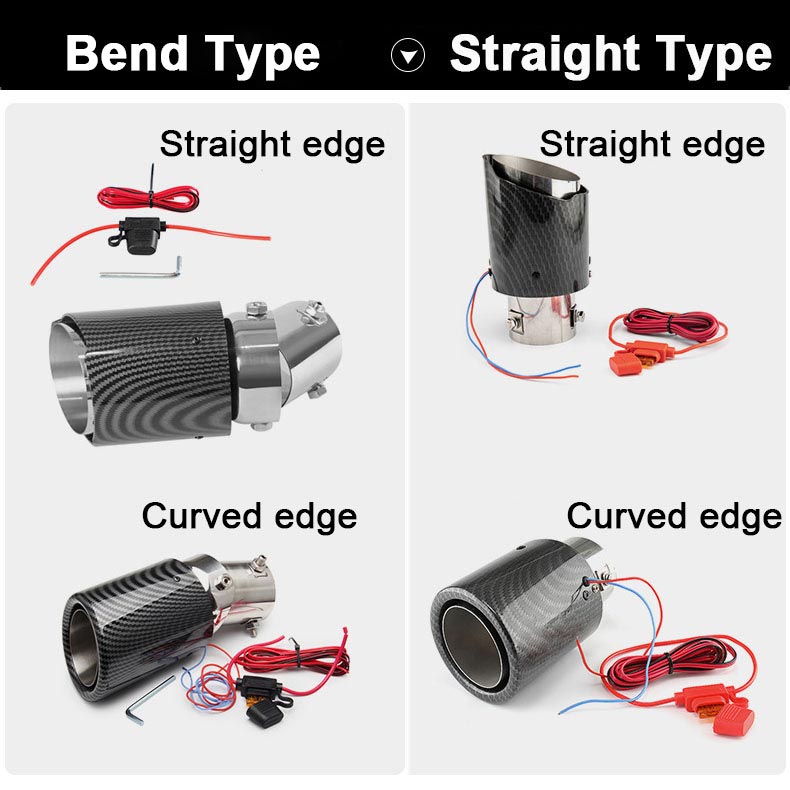 Straight and bend LED exhaust tip variants with straight and curved edges
