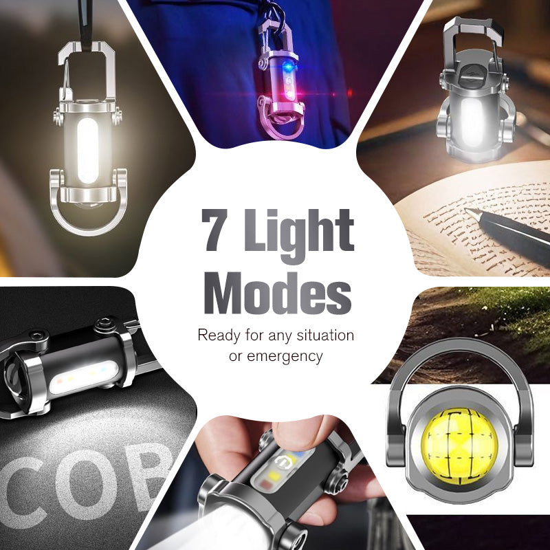 🔦 Rechargeable Keychain Flashlight – 7 Modes LED + COB Mini Light