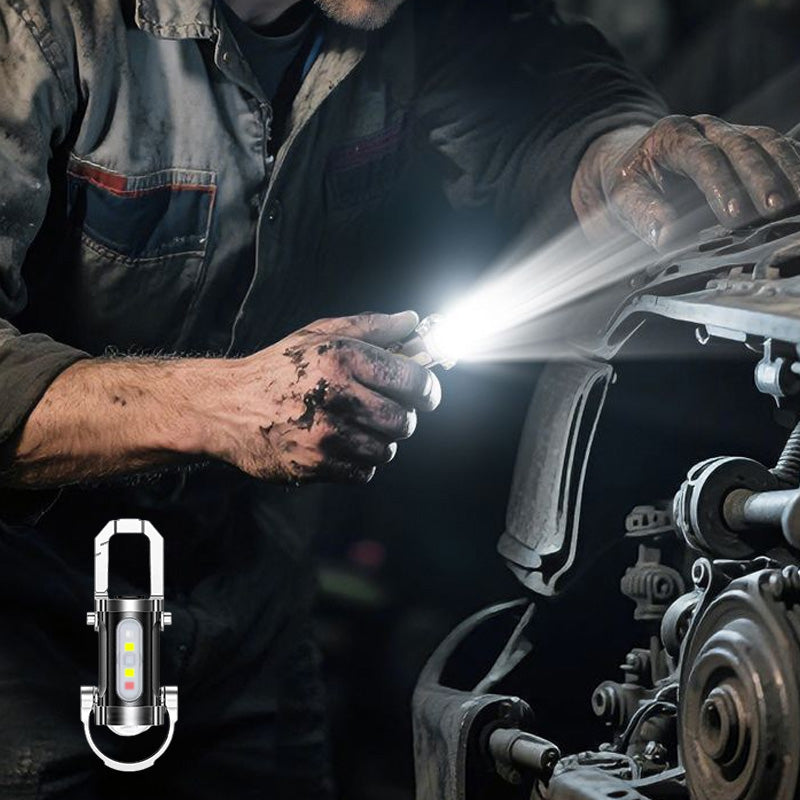 🔦 Rechargeable Keychain Flashlight – 7 Modes LED + COB Mini Light