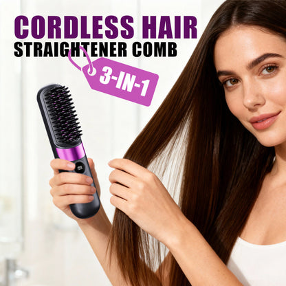 💇‍♀️ 3-in-1 Cordless Hair Straightening Brush – Straighten, Curl & Detangle Anywhere