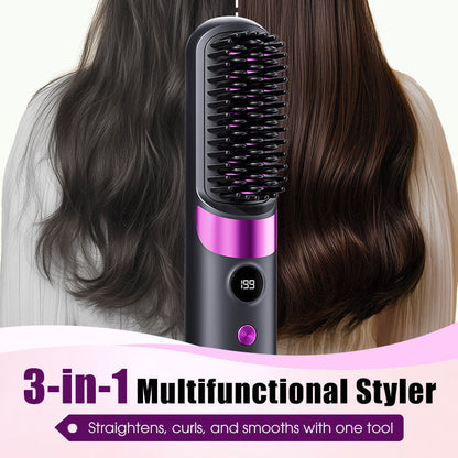 💇‍♀️ 3-in-1 Cordless Hair Straightening Brush – Straighten, Curl & Detangle Anywhere