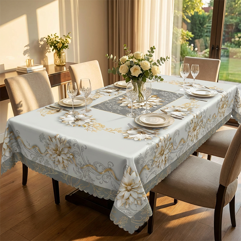 ⏰Elegant Waterproof Embossed Floral Tablecloth💮