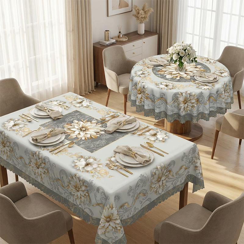 ⏰Elegant Waterproof Embossed Floral Tablecloth💮