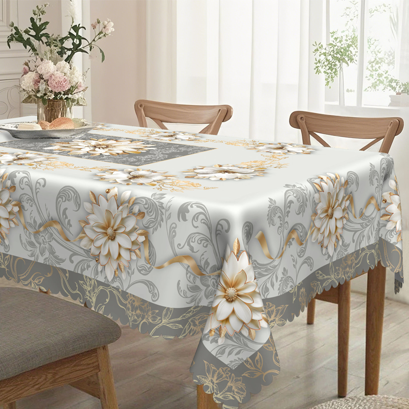 ⏰Elegant Waterproof Embossed Floral Tablecloth💮