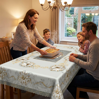 ⏰Elegant Waterproof Embossed Floral Tablecloth💮