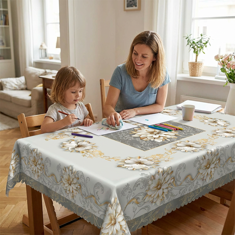 ⏰Elegant Waterproof Embossed Floral Tablecloth💮
