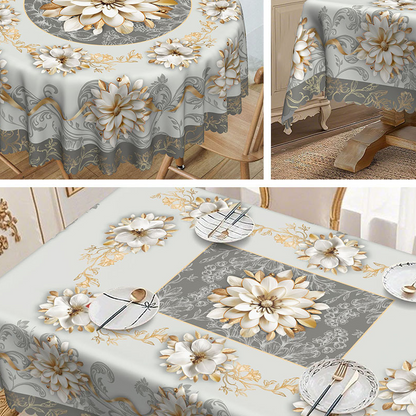 ⏰Elegant Waterproof Embossed Floral Tablecloth💮