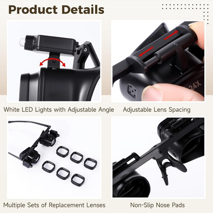 🔬 LIMITED-TIME 49% OFF! ✨ Precision LED Magnifier Glasses – Interchangeable Lenses, Dual LED, Hands-Free 💡