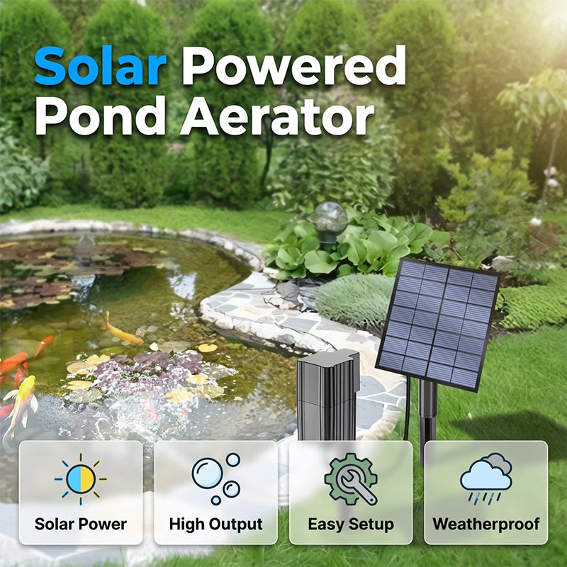 ☀️🐟 Solar Powered Pond Aerator with Air Pump – Easy Installation, No Wiring Required for Fish Ponds & Water Gardens 💦