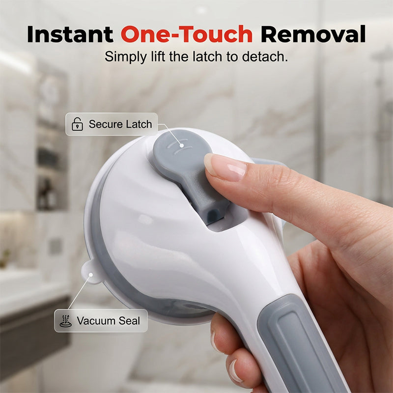 Suction Cup Grab Bar – Tool-Free No-Drill Install on Tile & Glass, Strong Vacuum Hold, Removable & Reusable – Extra Balance Support for Bathroom Safety 🔒