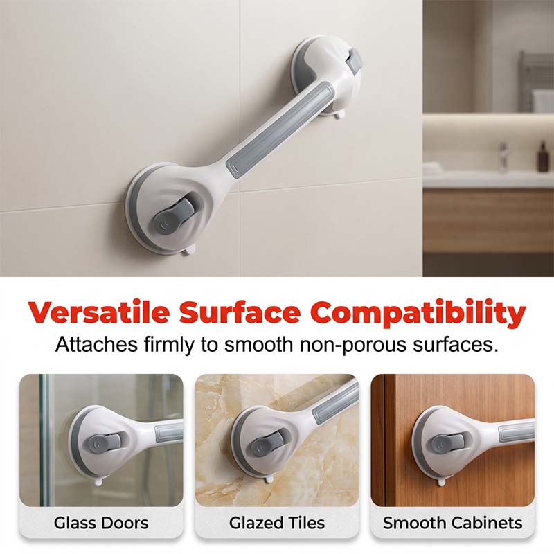 Suction Cup Grab Bar – Tool-Free No-Drill Install on Tile & Glass, Strong Vacuum Hold, Removable & Reusable – Extra Balance Support for Bathroom Safety 🔒